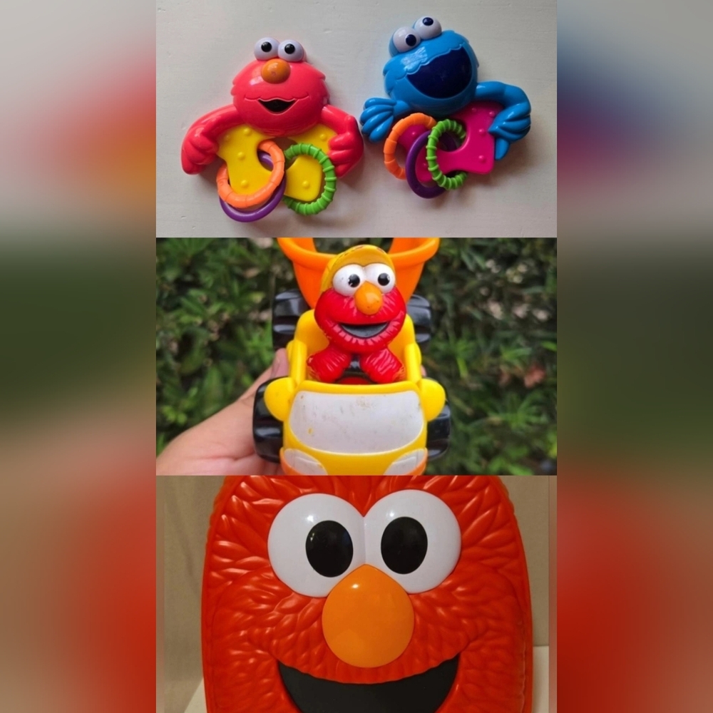 Sesame Street Elmo & Cookie Monster Baby Rattles, Toy Car And Small Backpack